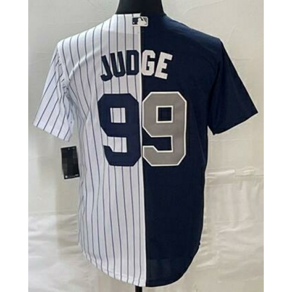 NY.Yankees #99 Aaron Judge Navy/White Split Stitched Jersey