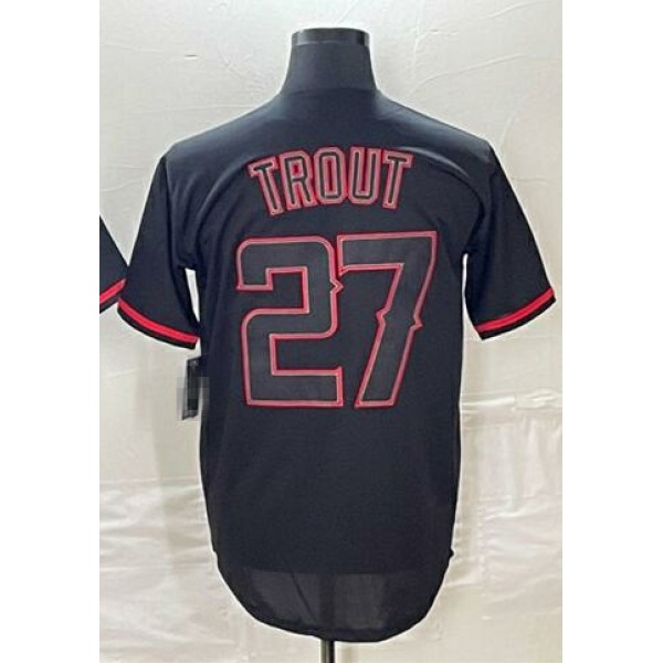 LA. Angels #27 Mike Trout Black Red Stitched Jersey