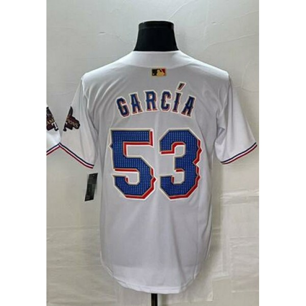 T.Rangers #53 Adolis García White Gold Stitched Jersey