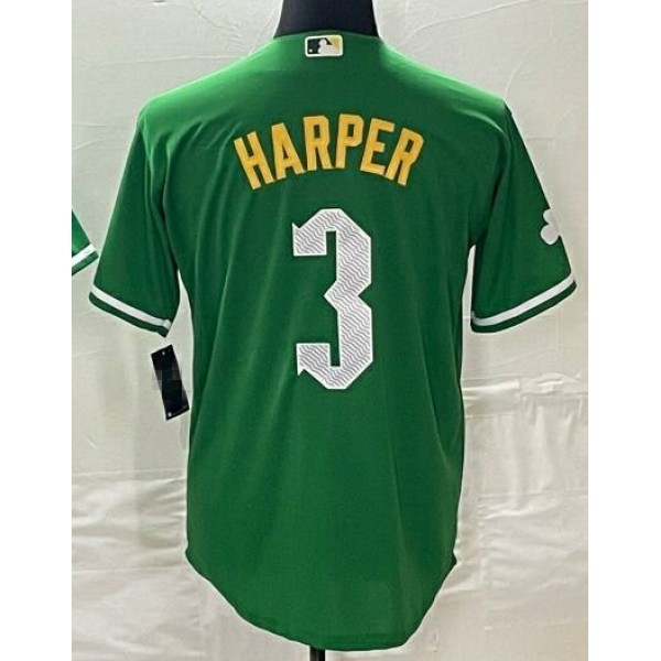 P.Phillies #3 Bryce Harper Green (yellow name) City Connect Stitched Jersey