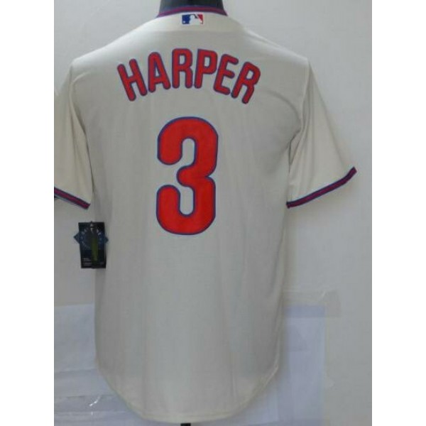 P.Phillies #3 Bryce Harper Cream Stitched Jersey