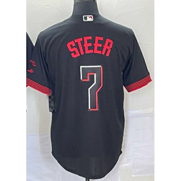 C.Reds #7 Spencer Steer Black City Connect Stitched jersey