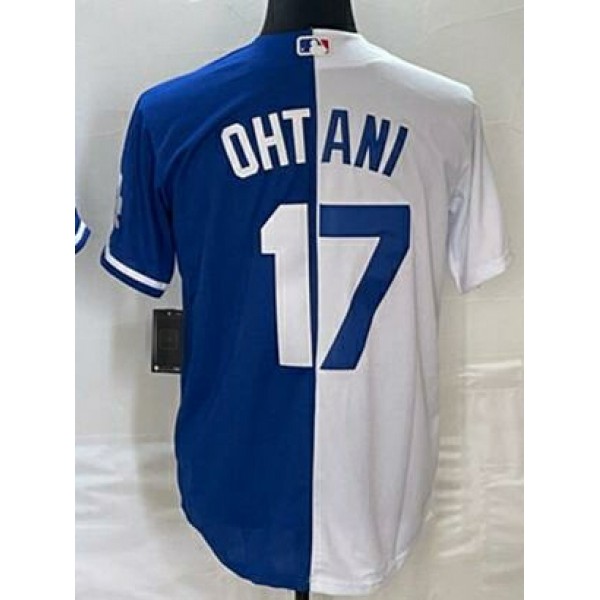 LA.Dodgers #17 Shohei Ohtani White/Blue Split Stitched Jersey