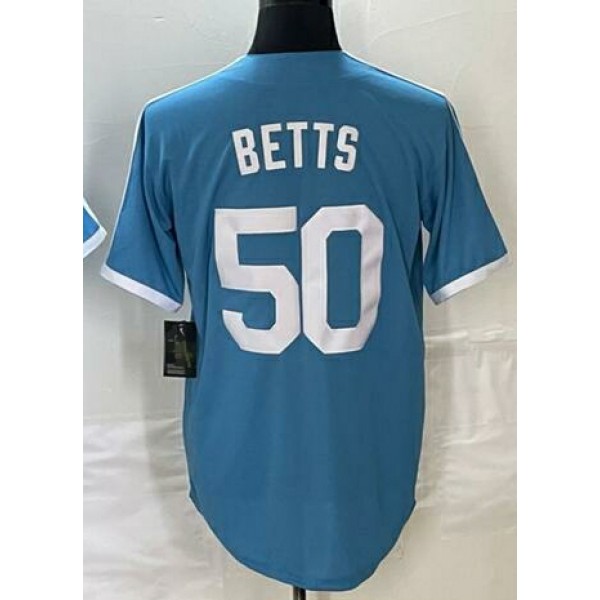 LA.Dodgers #50 Mookie Betts Light Blue Throwback Stitched Jersey