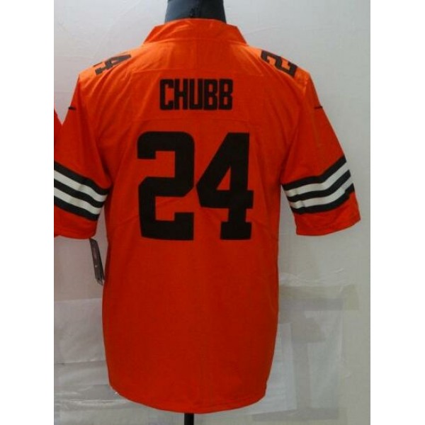 C.Browns #24 Nick Chubb Orange Stitched Jersey