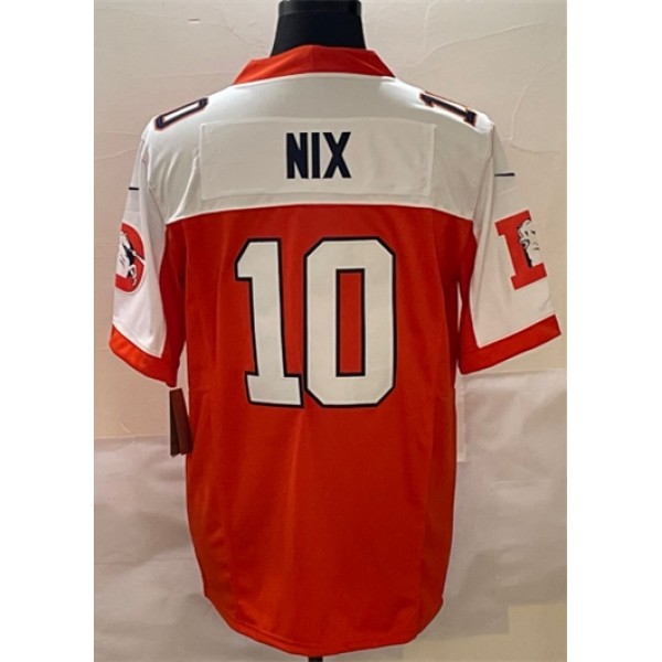 D.Broncos #10 Bo Nix White Orange Stitched Jersey