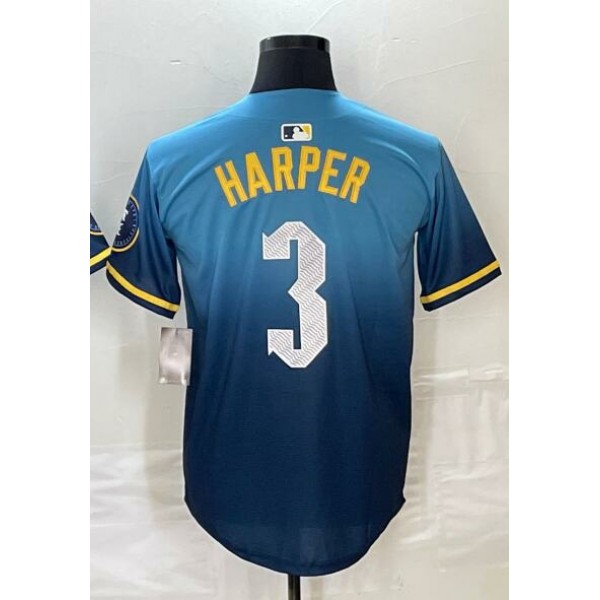 P.Phillies #3 Bryce Harper Blue City Connect Stitched Jersey