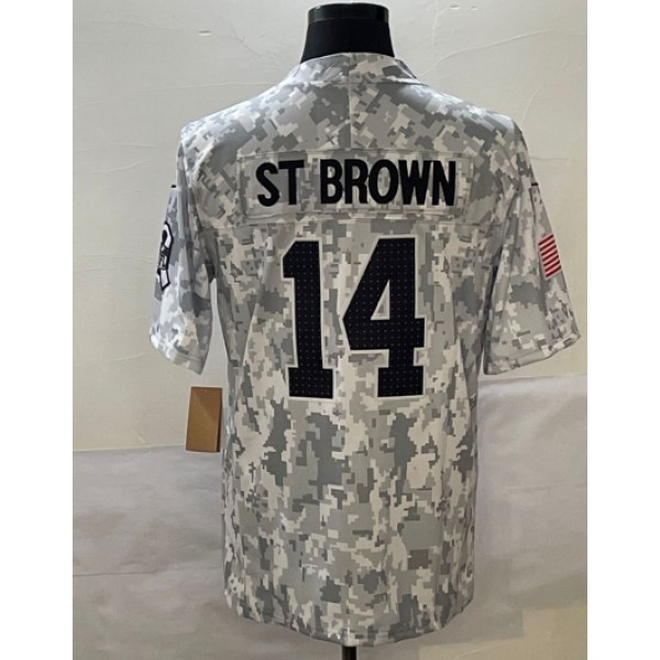 D.Lions #14 Amon-Ra St. Brown Arctic Camo F.U.S.E. Stitched jersey