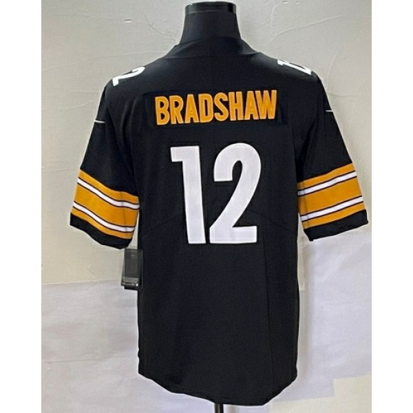 P.Steelers #12 Terry Bradshaw Black Stitched Jersey